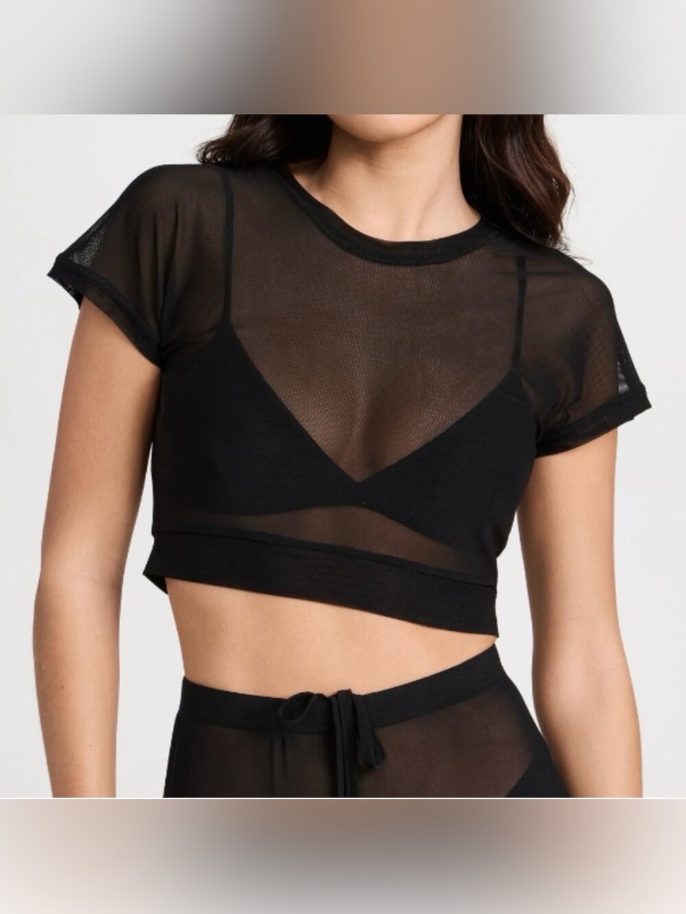 Good American Sheer Mesh Crewneck Crop Top - Picture 5 of 7